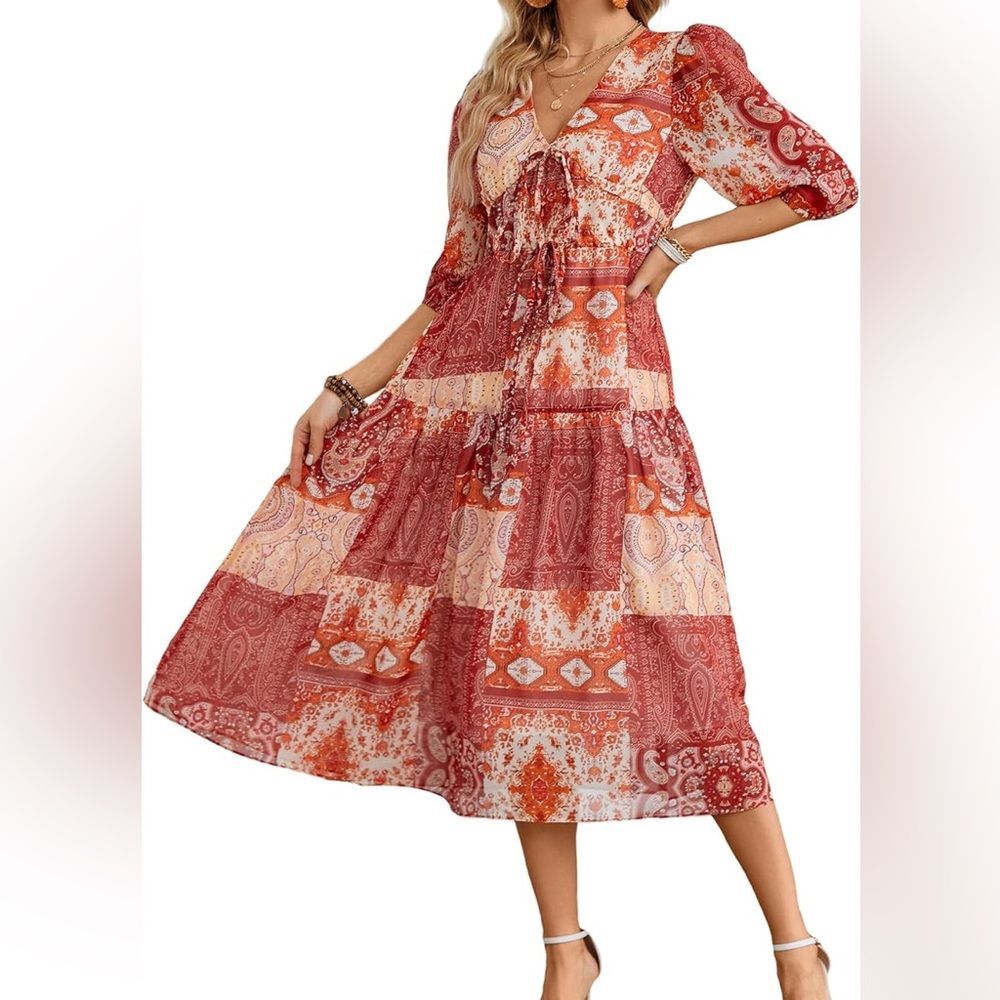 Bohemian Patchwork Dress-Large